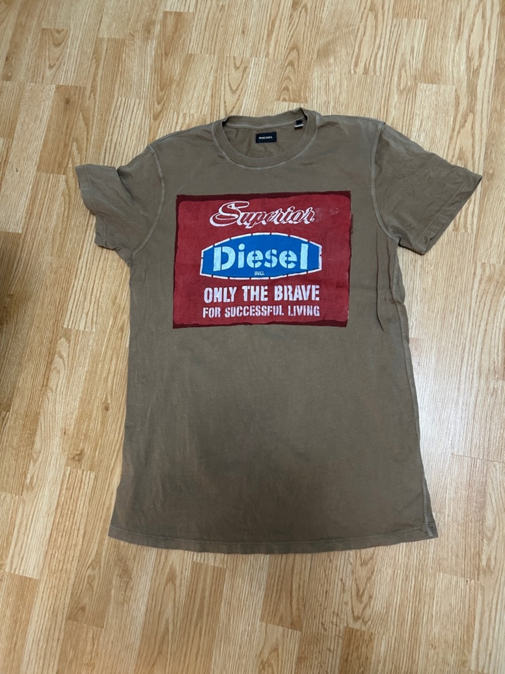 Diesel Brown Short-Sleeve T-Shirt with Red & Blue Graphic